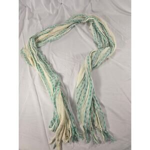 Ivory Aqua Silver Metallic Crinkle Scarf Floral Stripe Sheer Lightweight Boho